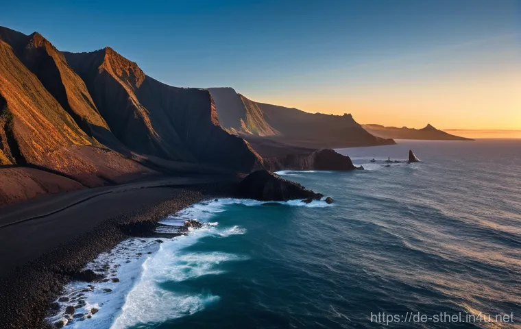 세인트헬레나 특별한 자연현상 - **St. Helena's Dramatic Volcanic Coastline with "Lot's Wife"**
"A majestic, wide-angle cinematic...