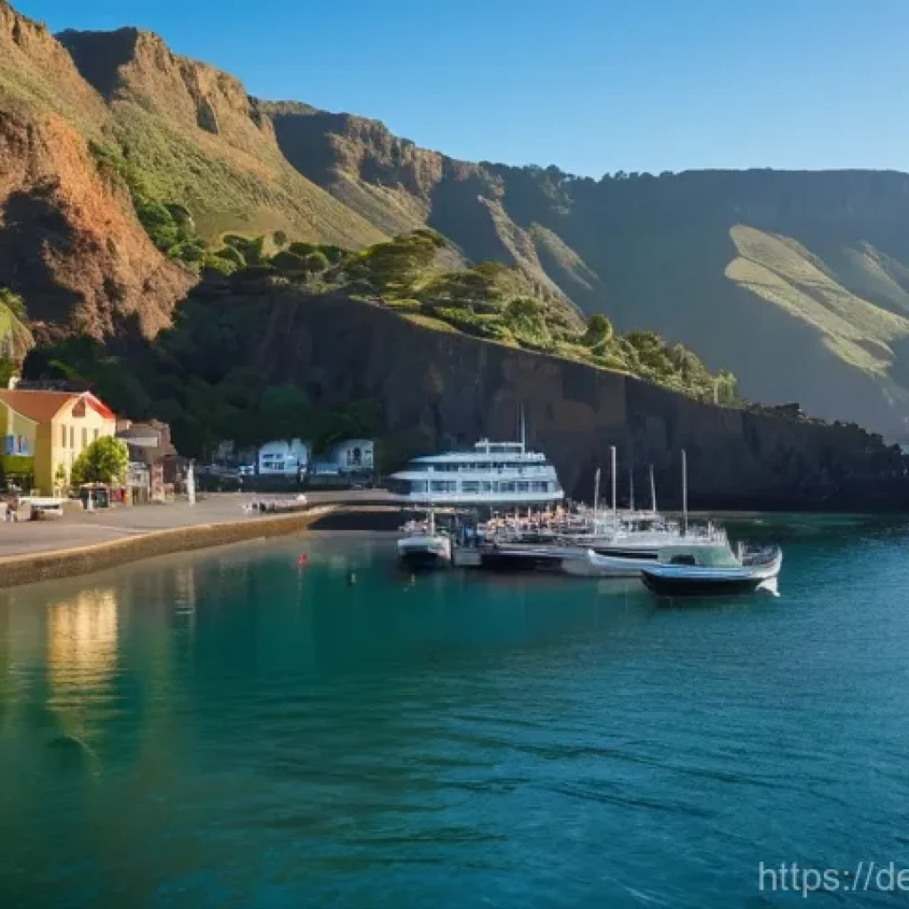 세인트헬레나 기후 및 날씨 - **St. Helena Coastal Charm in Golden Hour:**
    "A picturesque scene of Jamestown, St. Helena, bath...