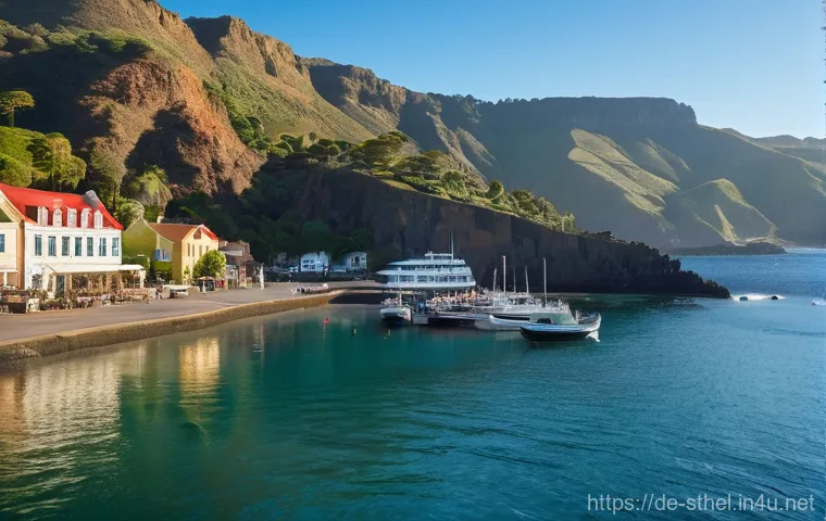 세인트헬레나 기후 및 날씨 - **St. Helena Coastal Charm in Golden Hour:**
    "A picturesque scene of Jamestown, St. Helena, bath...