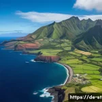 Home 19 세인트헬레나 역사적 사건 정리 - A detailed aerial view of St. Helena island in the South Atlantic Ocean, showcasing its volcanic lan...