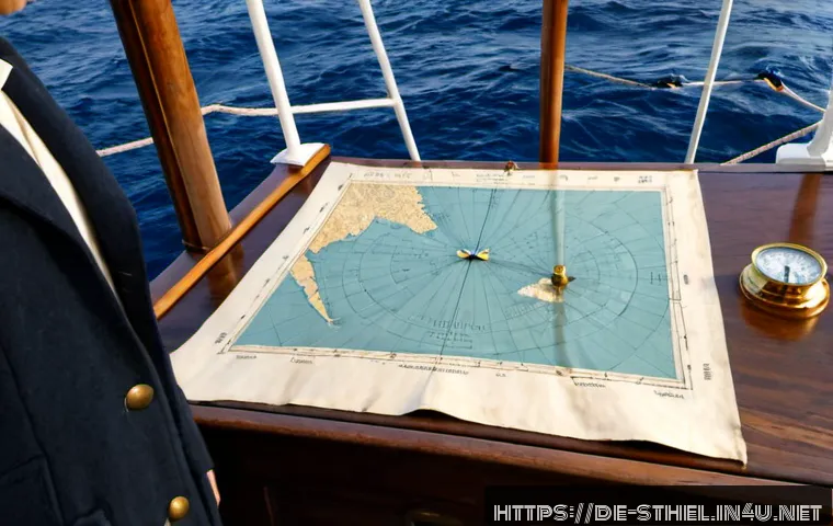 세인트헬레나와 대항해시대 항로 분석 - Photorealistic Age of Sail navigation scene aboard an early 18th-century German merchant ship, a Ger...